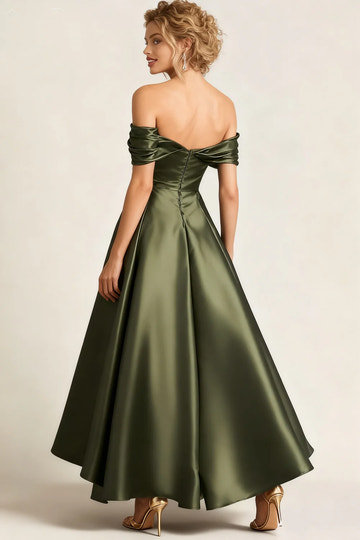 Off the Shoulder Ruched Elegant Cocktail Dress Satin Ruched Party Dress With Pocket