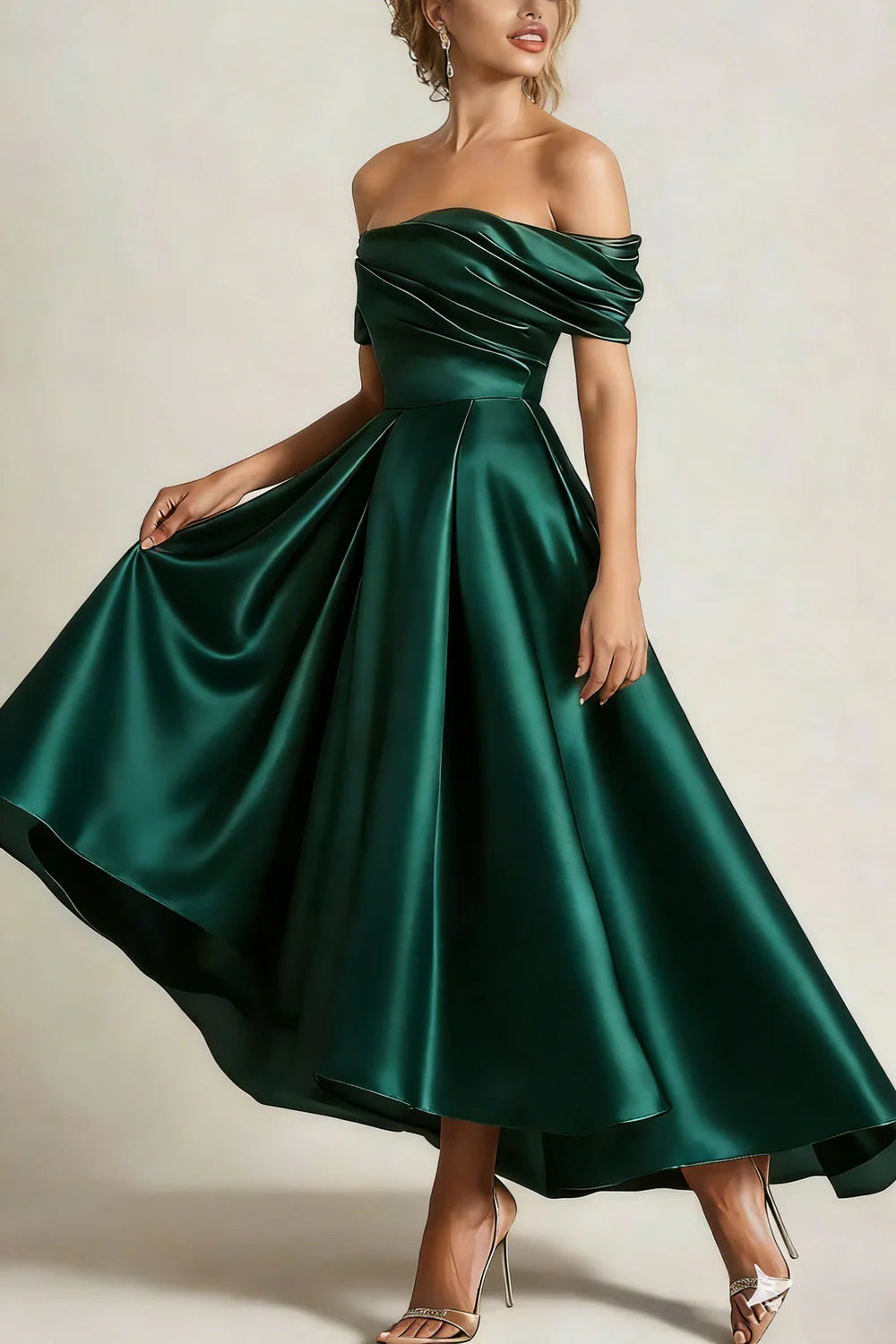 Off the Shoulder Ruched Elegant Cocktail Dress Satin Ruched Party Dress With Pocket