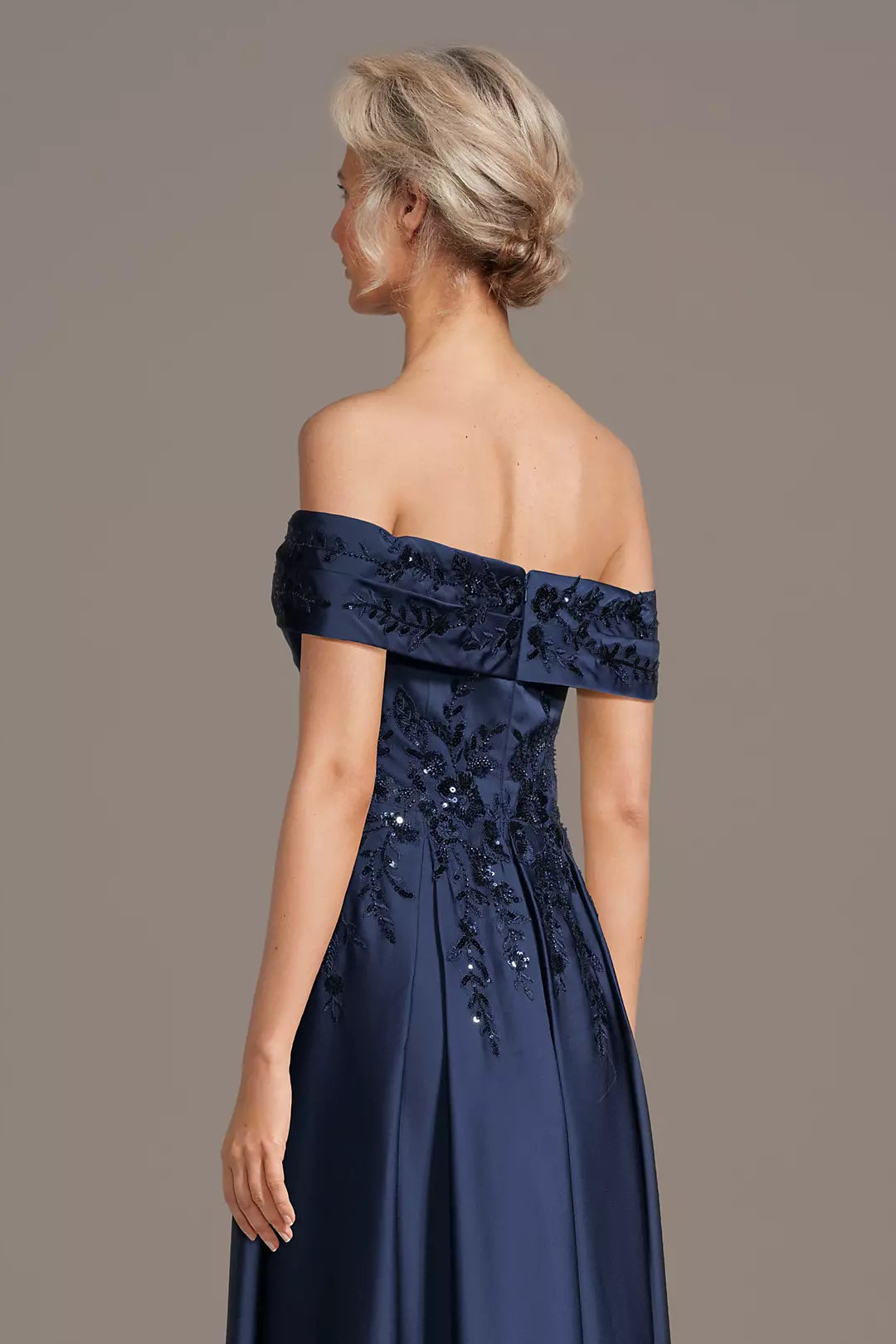 A-line Off-the-Shoulder Sequin Applique Satin Maxi Gown Mother of the Bride Dress
