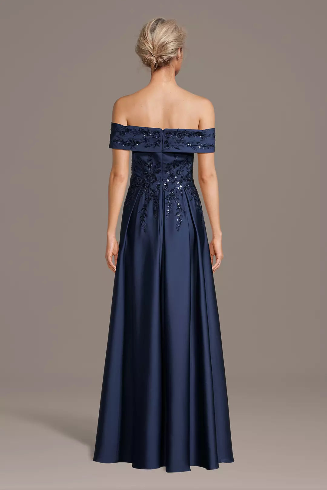 A-line Off-the-Shoulder Sequin Applique Satin Maxi Gown Mother of the Bride Dress