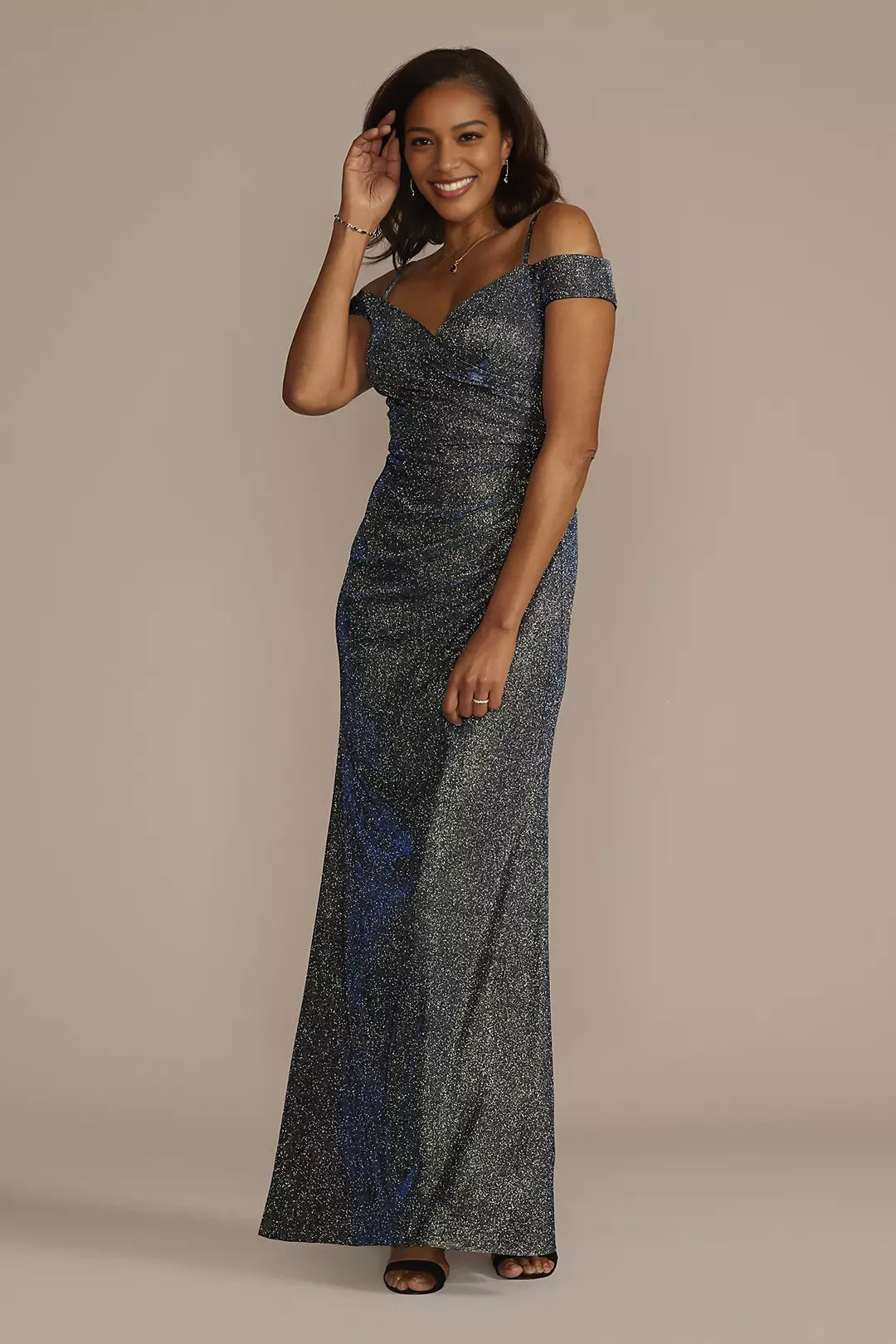 Sheath Off-the-Shoulder Metallic Glitter Evening Dress Long Mother of the Bride Dress