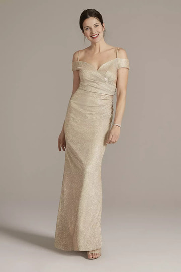 Sheath Off-the-Shoulder Metallic Glitter Evening Dress Long Mother of the Bride Dress