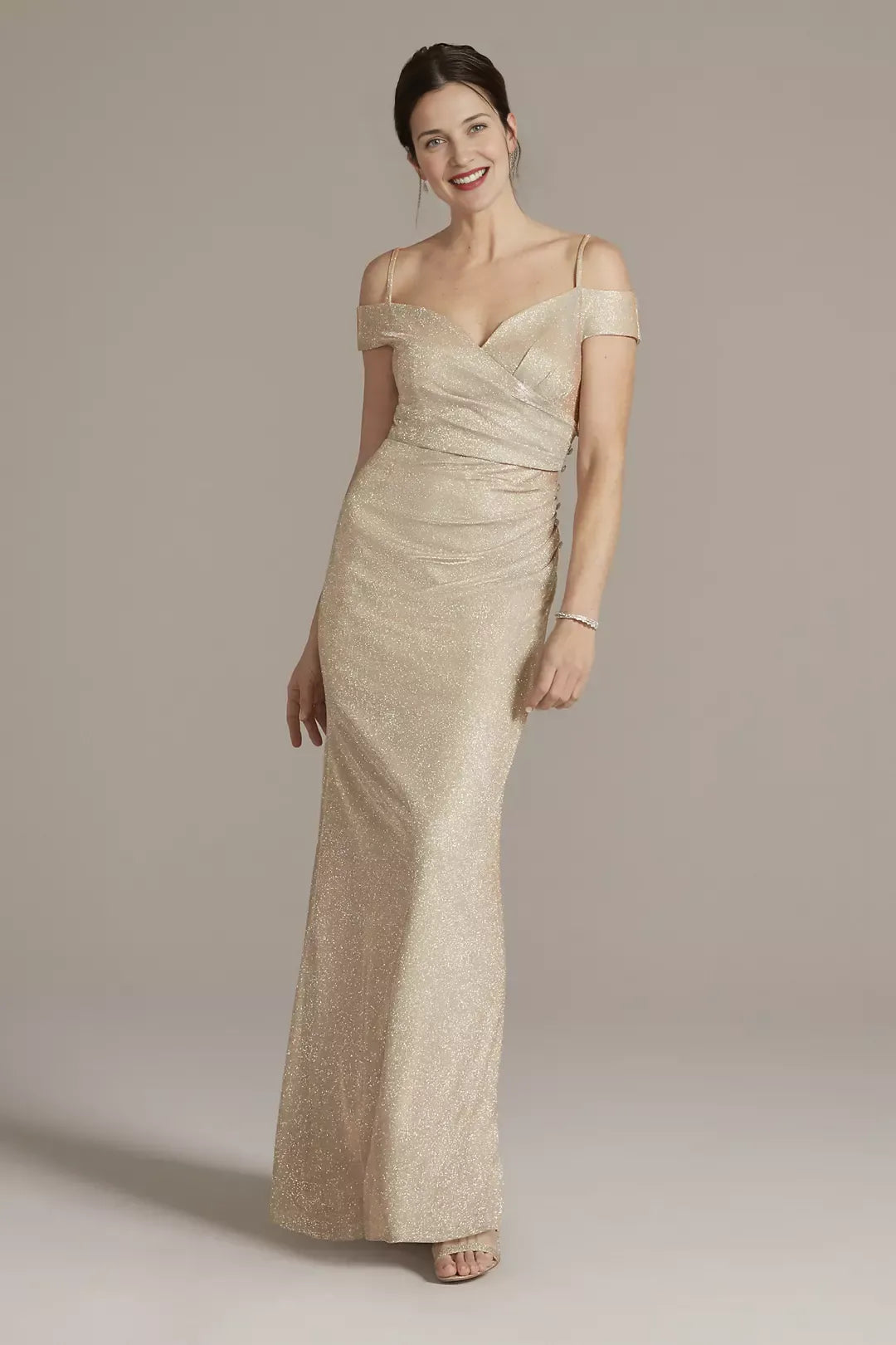 Sheath Off-the-Shoulder Metallic Glitter Evening Dress Long Mother of the Bride Dress