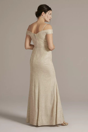 Sheath Off-the-Shoulder Metallic Glitter Evening Dress Long Mother of the Bride Dress