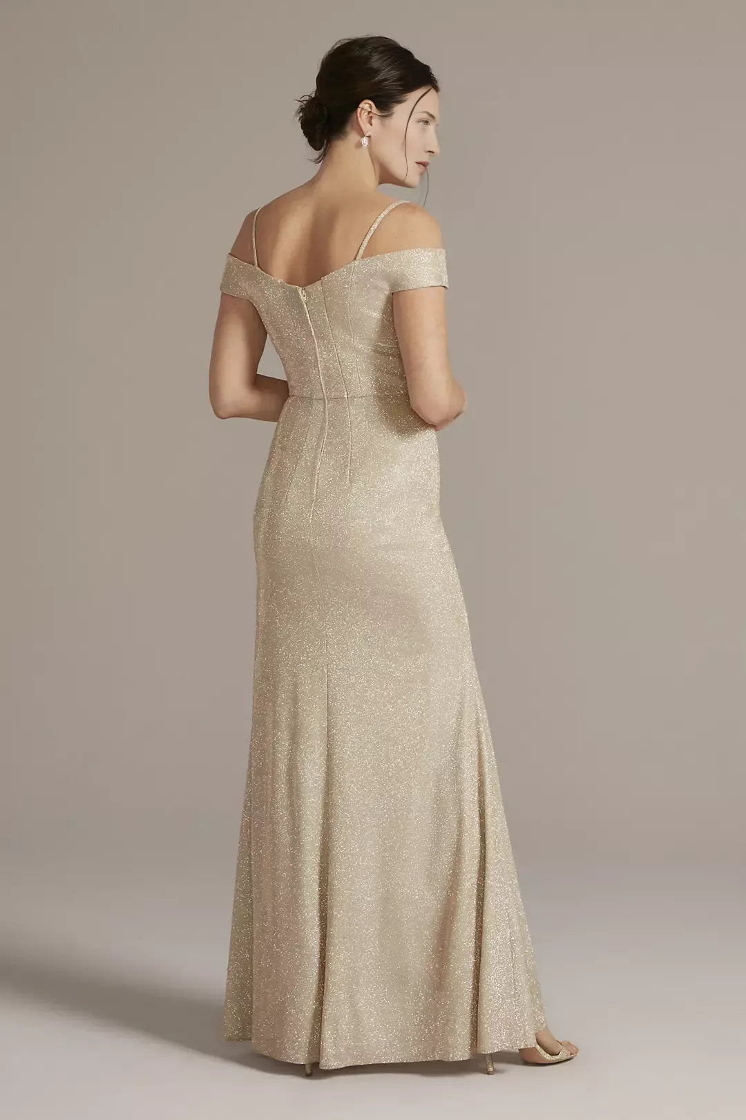 Sheath Off-the-Shoulder Metallic Glitter Evening Dress Long Mother of the Bride Dress