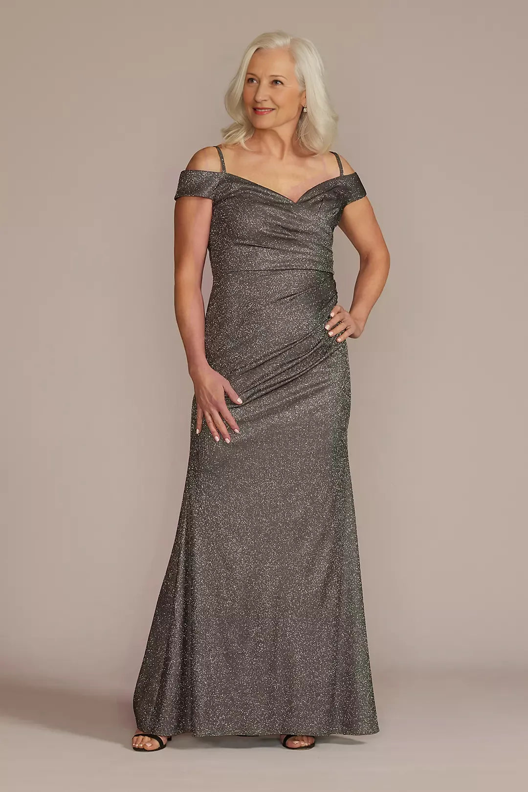 Sheath Off-the-Shoulder Metallic Glitter Evening Dress Long Mother of the Bride Dress