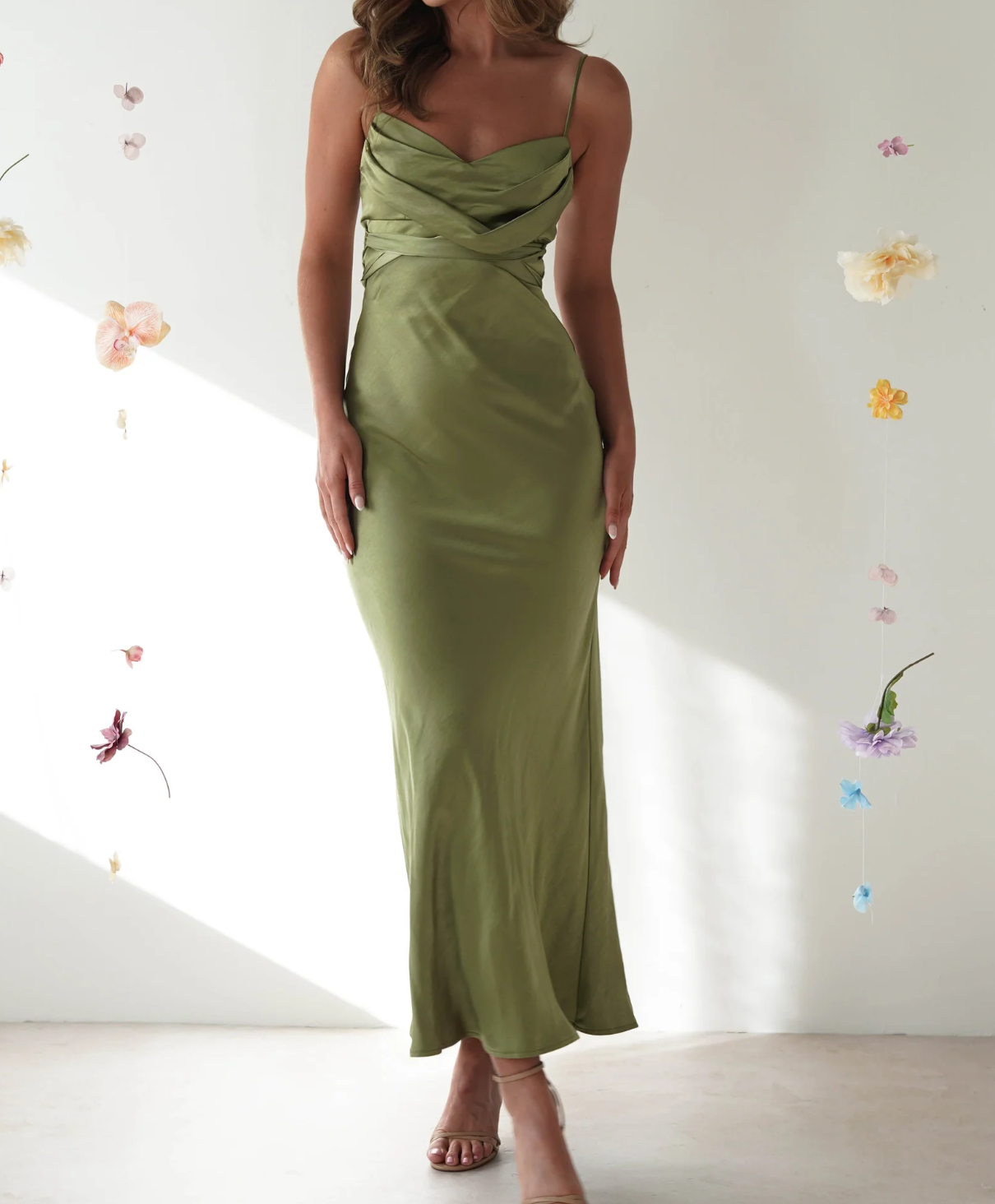 Elegant Soft Satin Slip Bridesmaid Dress with Deep V-Neck Mermaid Silhouette Ankle length Party Dresses