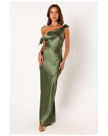 One-Shoulder Bow Detail Satin Ruched Mermaid Floor-Length Bridesmaid Evening Gown