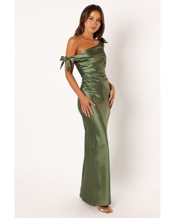 One-Shoulder Bow Detail Satin Ruched Mermaid Floor-Length Bridesmaid Evening Gown