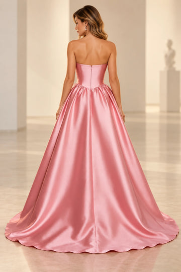 Elegant Satin Ball-Gown Sweetheart Strapless Zipper-Back Sweep-Train Prom Dress