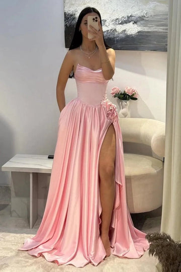 Romantic A-Line Sweetheart Strapless Draped Back Floor Length Prom Dress