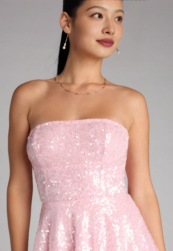 A-Line Sequin Strapless Sleeveless Bow Back Mini Party Dress