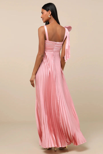 Blush Pink A Line Square Sleeveless Low Back Maxi Bridesmaid Gown Vedress
