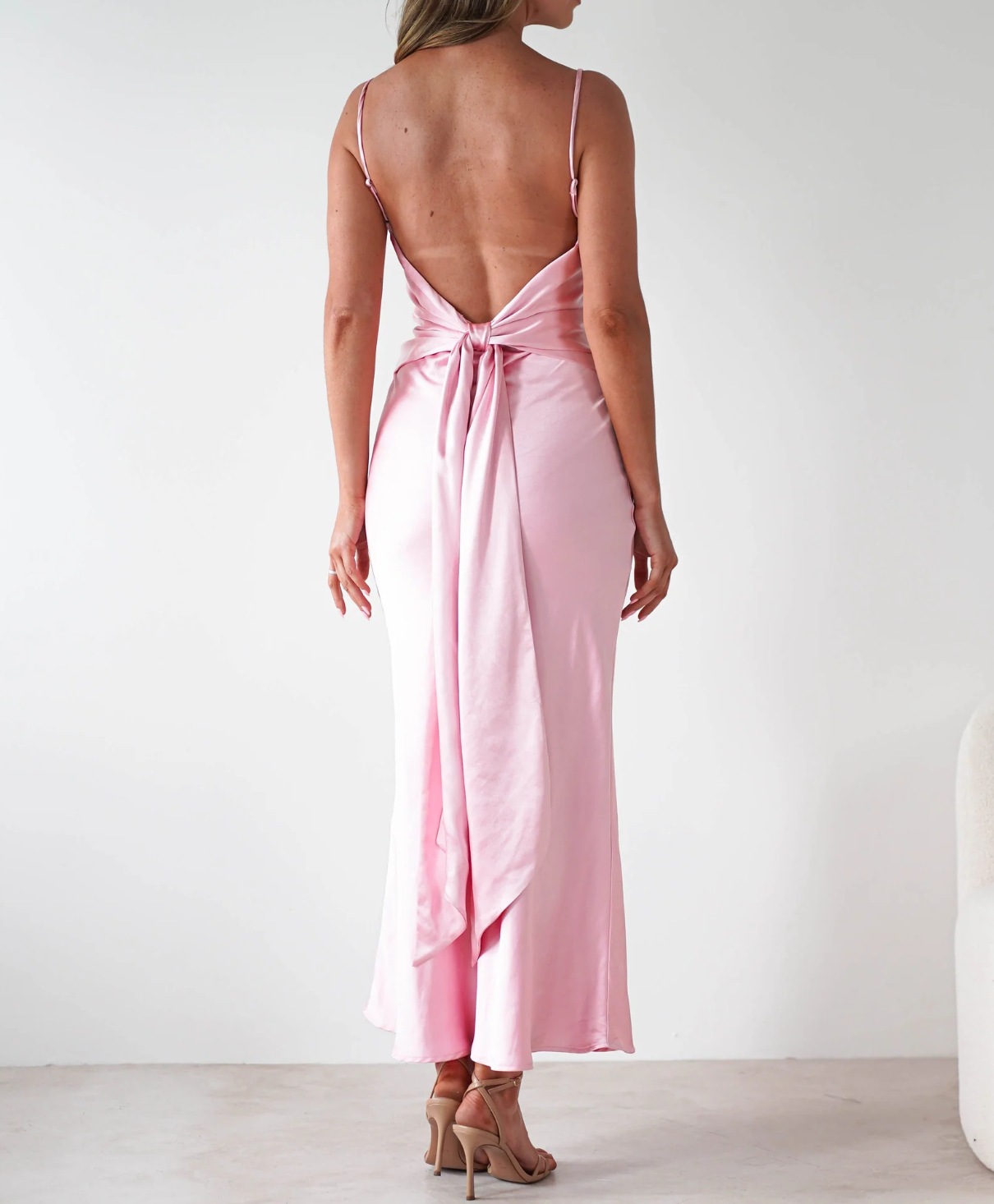 Elegant Women's V-Neck Spaghetti Strap Silky Maxi Dress Backless Sexy Party Wedding Guest Dresses