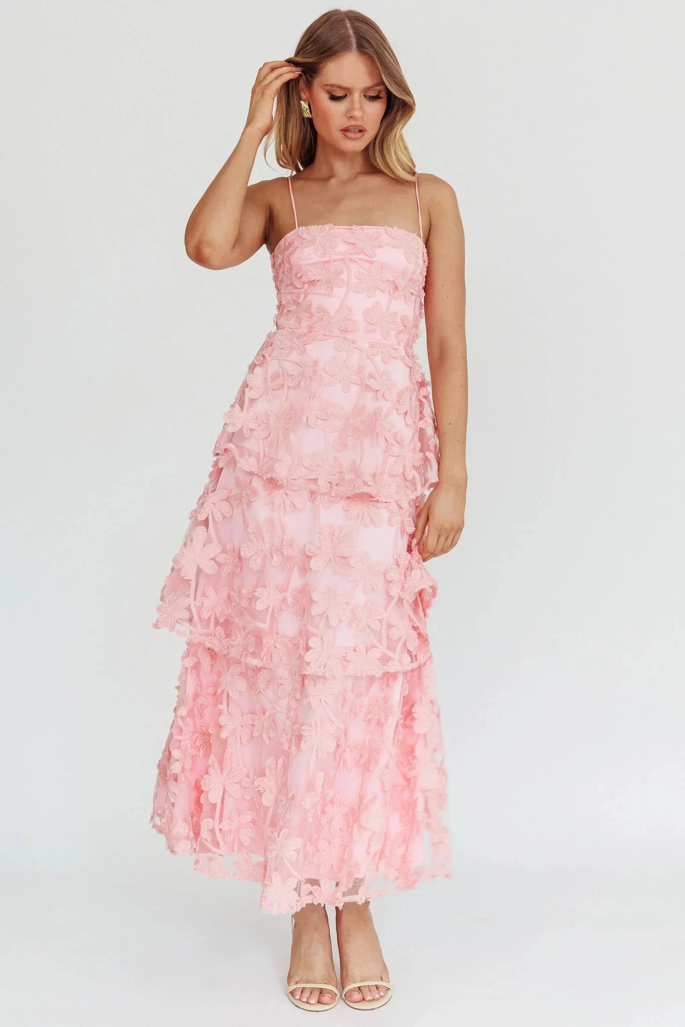 Romantic A-Line Square Neck Sleeveless Classic Back Maxi Wedding Guest Dress