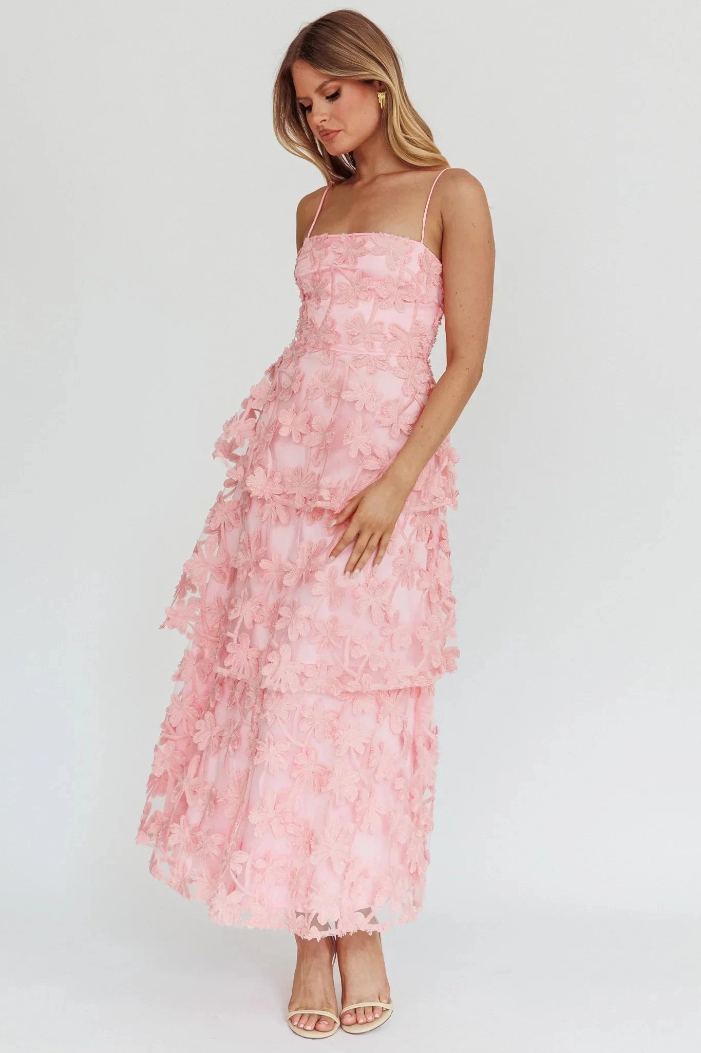 Romantic A-Line Square Neck Sleeveless Classic Back Maxi Wedding Guest Dress