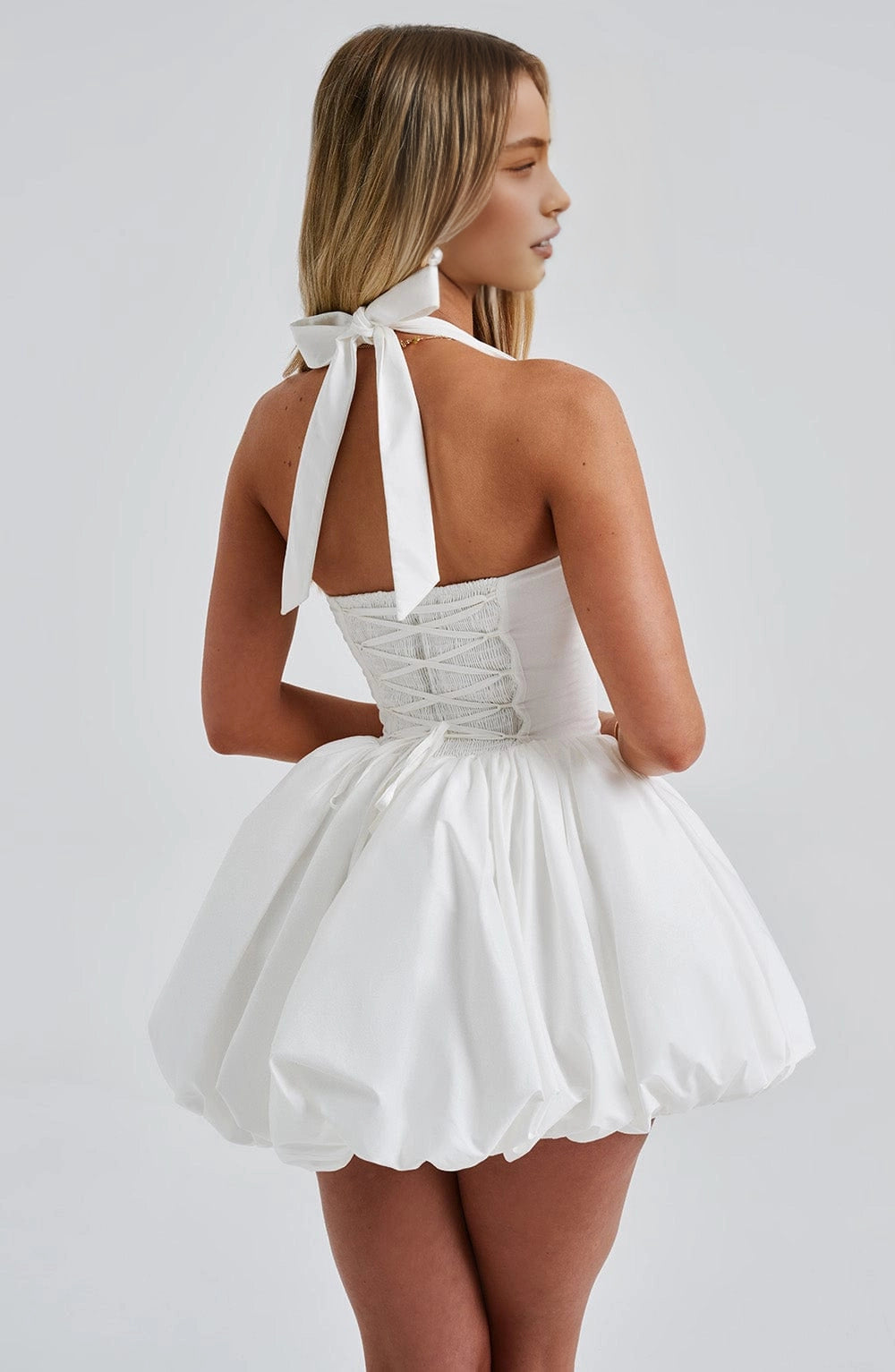 Vintage Bubble Halter Sleeveless Tie Back Mini Homecoming Dress