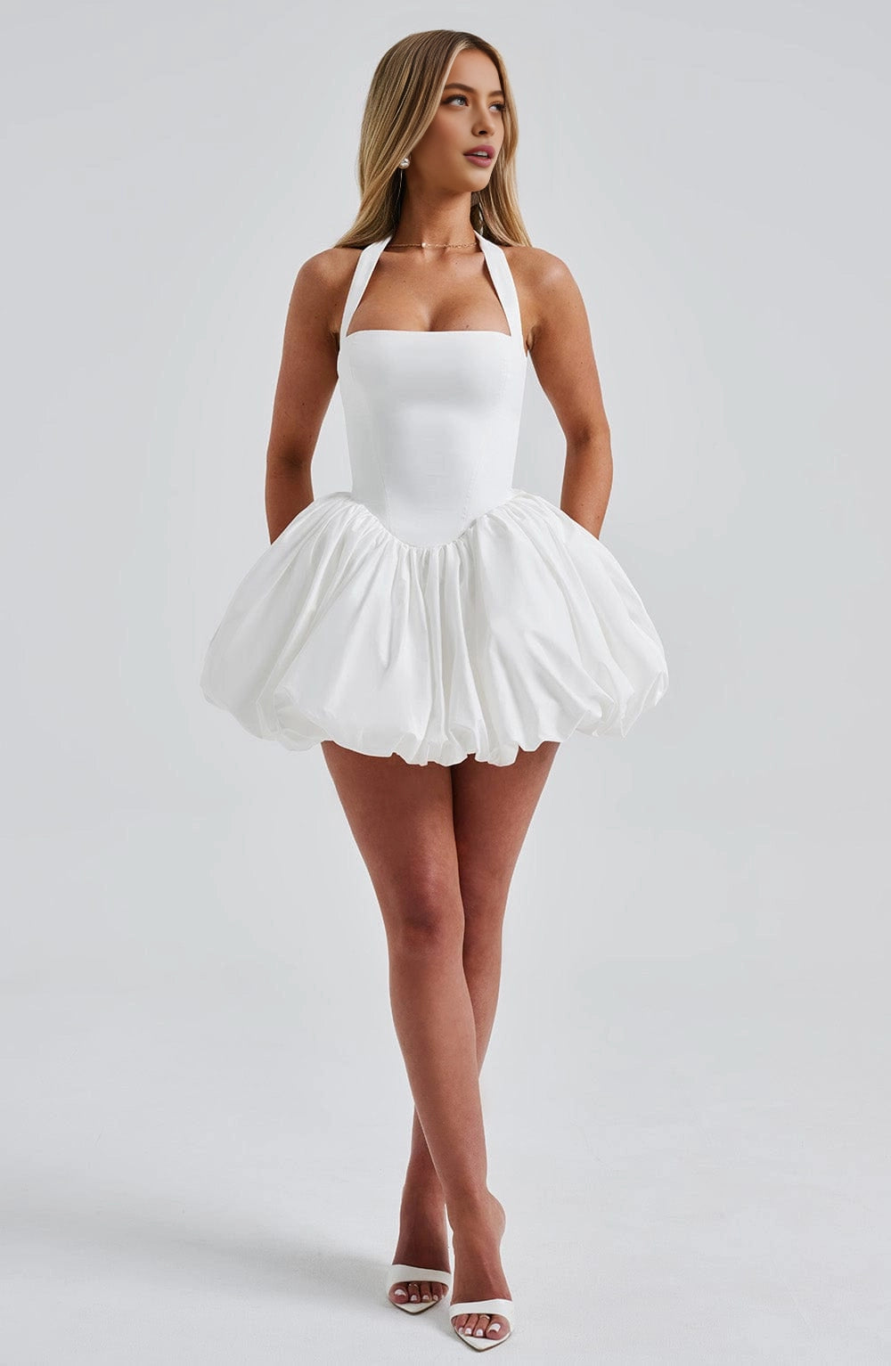 Vintage Bubble Halter Sleeveless Tie Back Mini Homecoming Dress