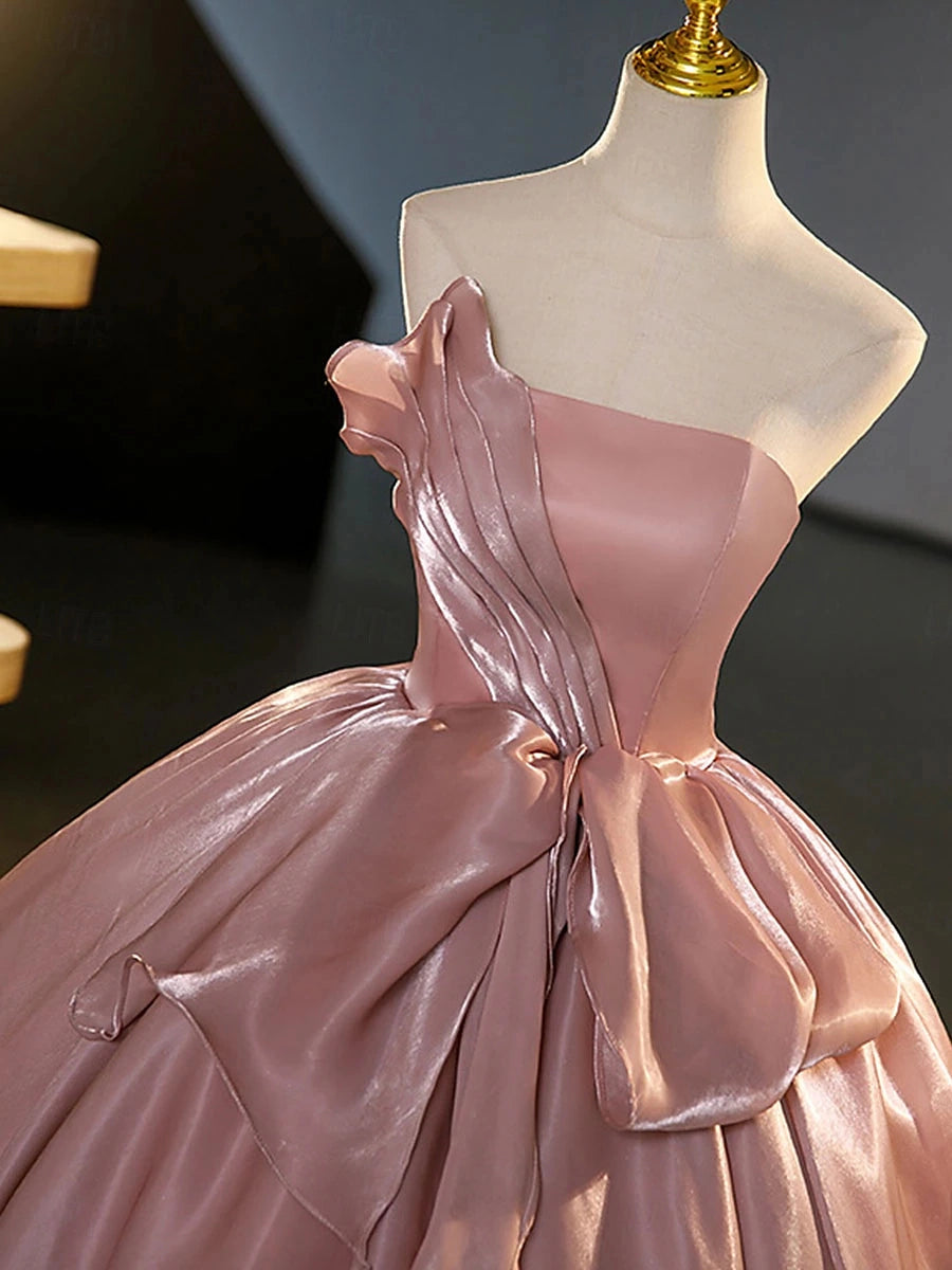 Dusty Pink Ballgown Strapless Lace Up Back Floor Length Prom Dress