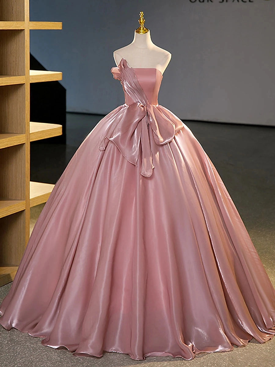 Dusty Pink Ballgown Strapless Lace Up Back Floor Length Prom Dress