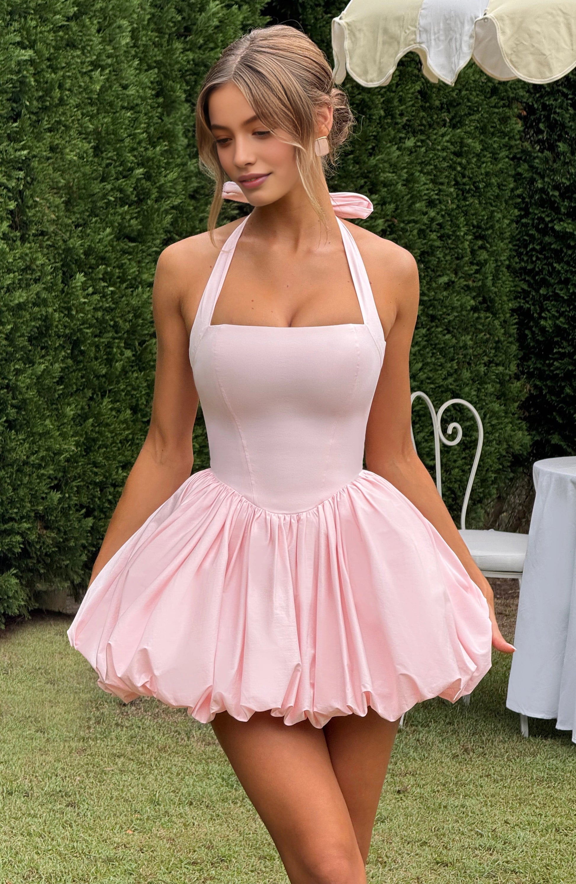 Vintage Bubble Halter Sleeveless Tie Back Mini Homecoming Dress