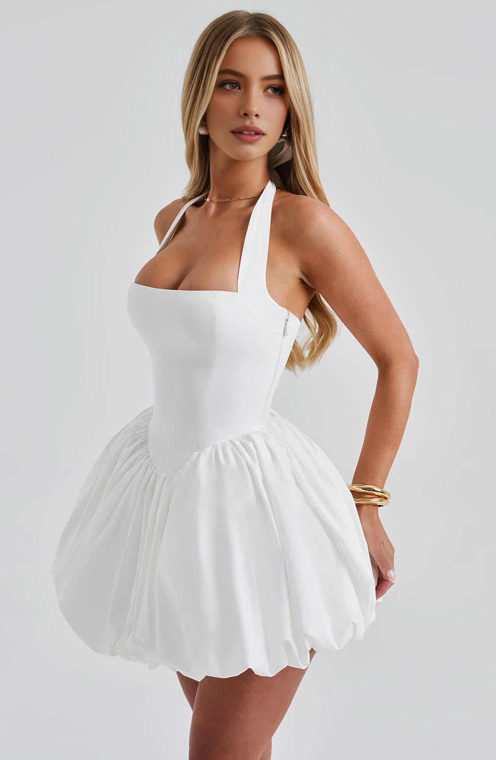 Vintage Bubble Halter Sleeveless Tie Back Mini Homecoming Dress