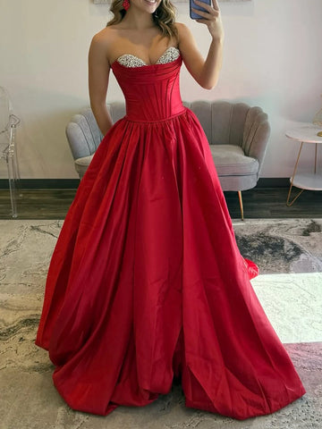Elegant A-Line Sweetheart Strapless Corset Floor-Length Prom Dress Evening Dress