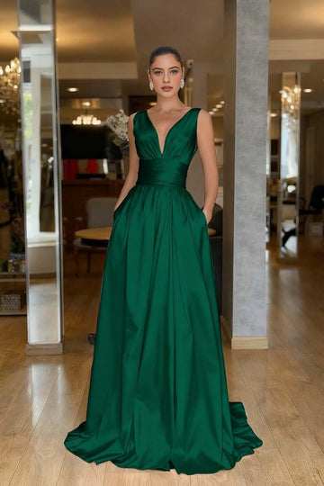 Striking A-Line V-Neck Sleeveless Low Back Floor-Length Prom Dress