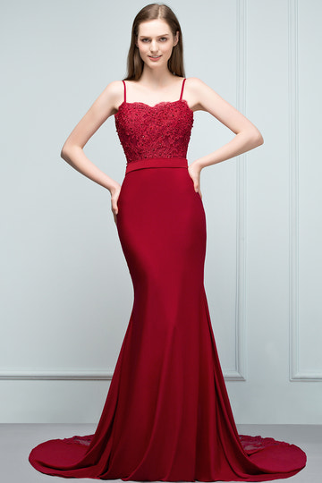 Mermaid Sweep / Brush Train Spaghetti Straps Sweetheart Sleeveless Evening Gown Floor-Length Bridesmaid Dresses