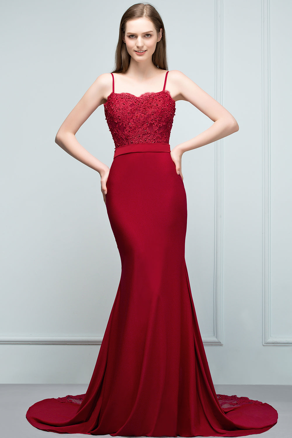 Mermaid Sweep / Brush Train Spaghetti Straps Sweetheart Sleeveless Evening Gown Floor-Length Bridesmaid Dresses