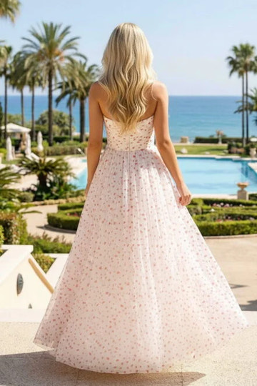Romantic ALine Strapless Tulle FloorLength Ruched Maxi Evening Dress