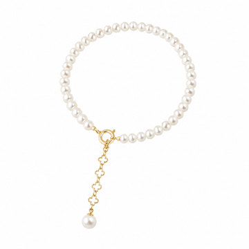 Romantic Pearl Inspired Beaded Bridal Bracelet with Gold Tone Charm