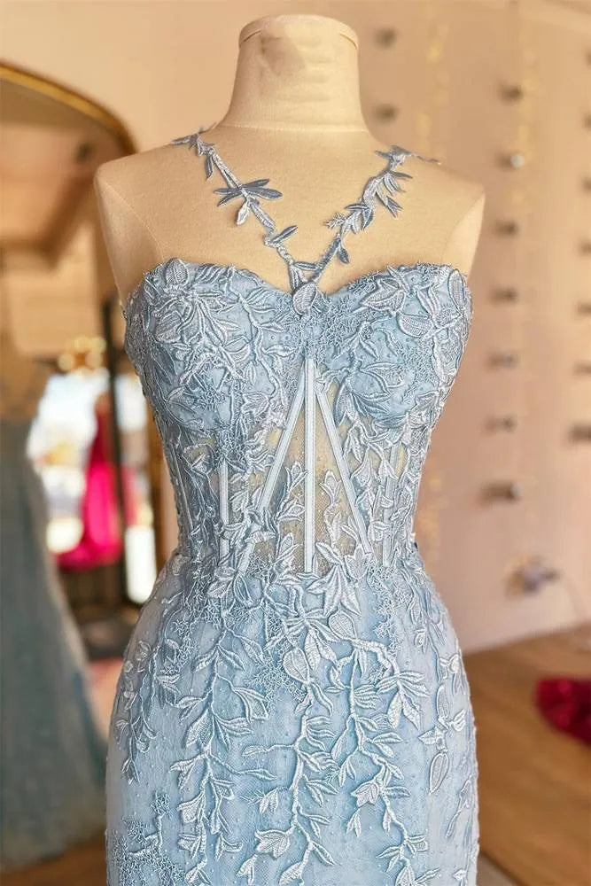 Vestido de Noche de Sirena con Encaje Rojo Romántico y Un Solo Hombro