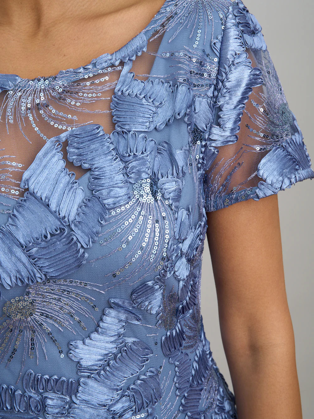 Elegant A-Line Round Neck Midi Dress Sequin Embroidered Mother of the Bride Dress