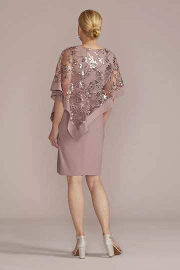 Elegant Round Neck Sequin Lace Knee Length Capelet Mother of the Bride Dress