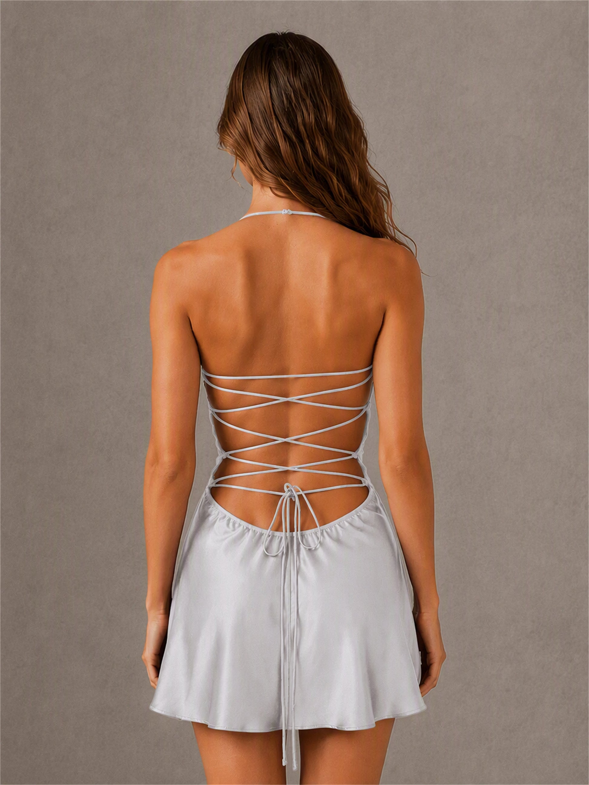 Striking A-Line Sweetheart Halter Open-Back Satin Mini Homecoming Dress