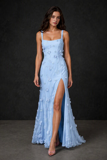 Romantic Sheath Square Neck Sleeveless Lace-Up Back Floor-Length Prom Dress