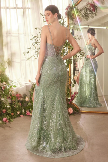 Light Blue Beaded Spaghetti Strap Mermaid Gown with High Slit - Glamorous Formal Evening Dress