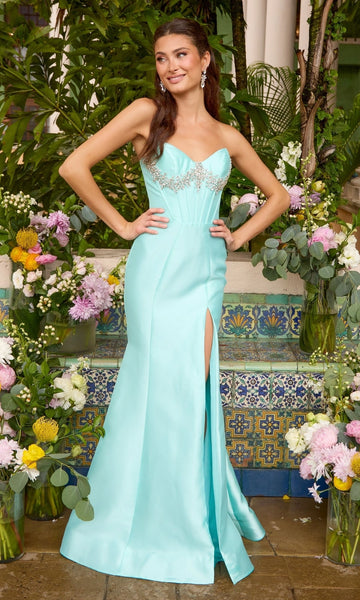 Elegant Satin Mermaid Sweetheart Strapless Zipper-Back Floor-Length Beaded Prom Dress