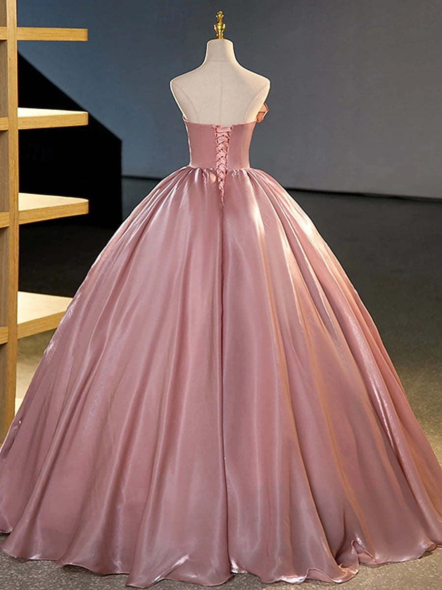 Dusty Pink Ballgown Strapless Lace Up Back Floor Length Prom Dress