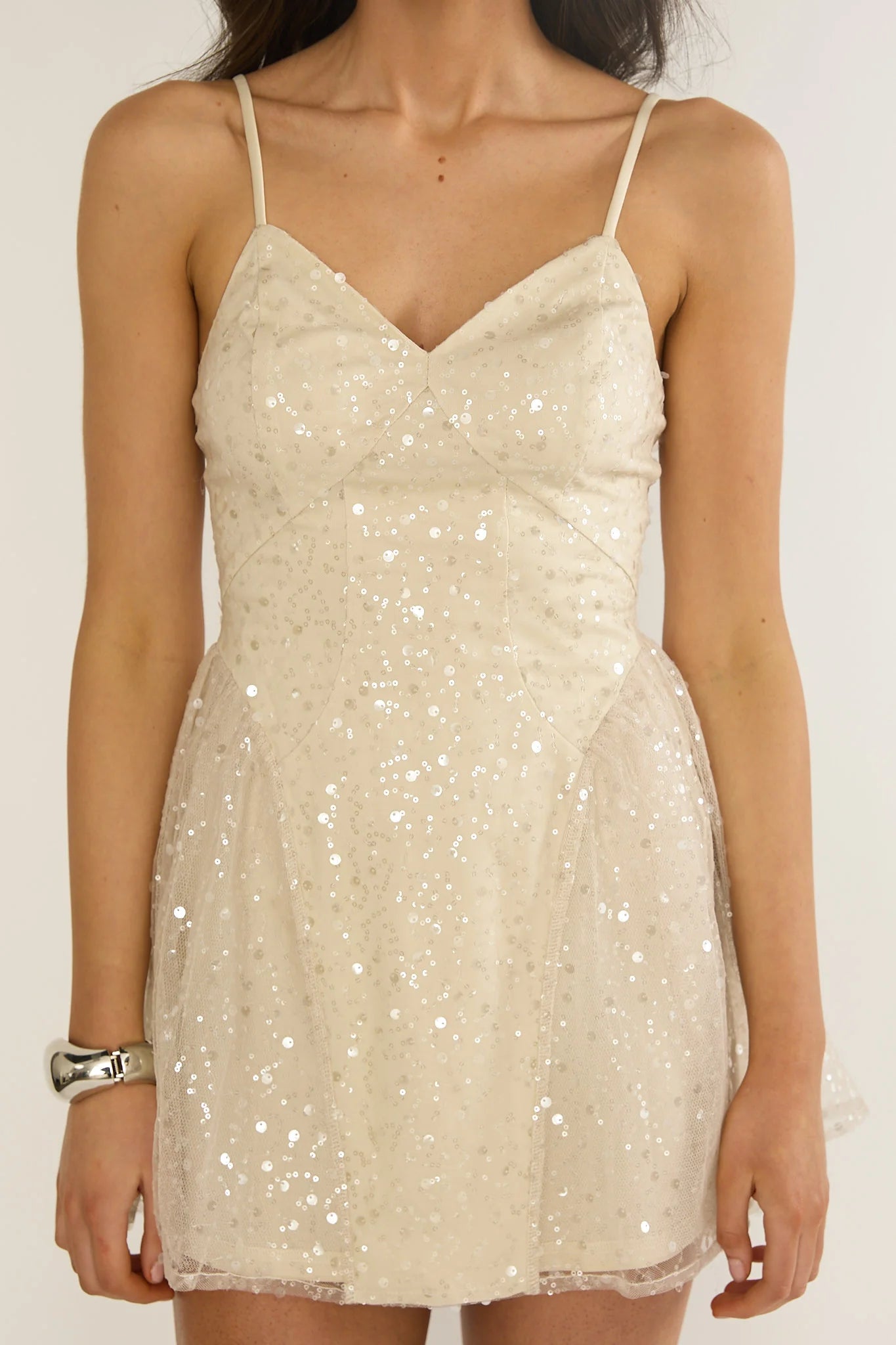 Sequin V-Neck Spaghetti Strap A-line Tulle Homecoming Dress