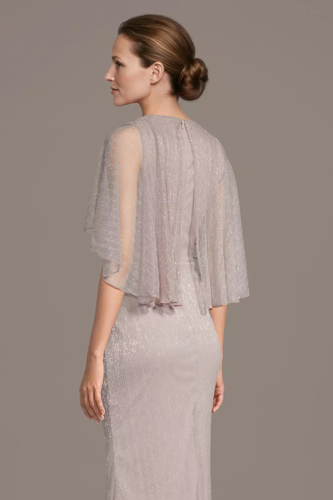 Sheath Keyhole Neck Capelet Dress Floor Length Metallic Mother of the Bride Dress