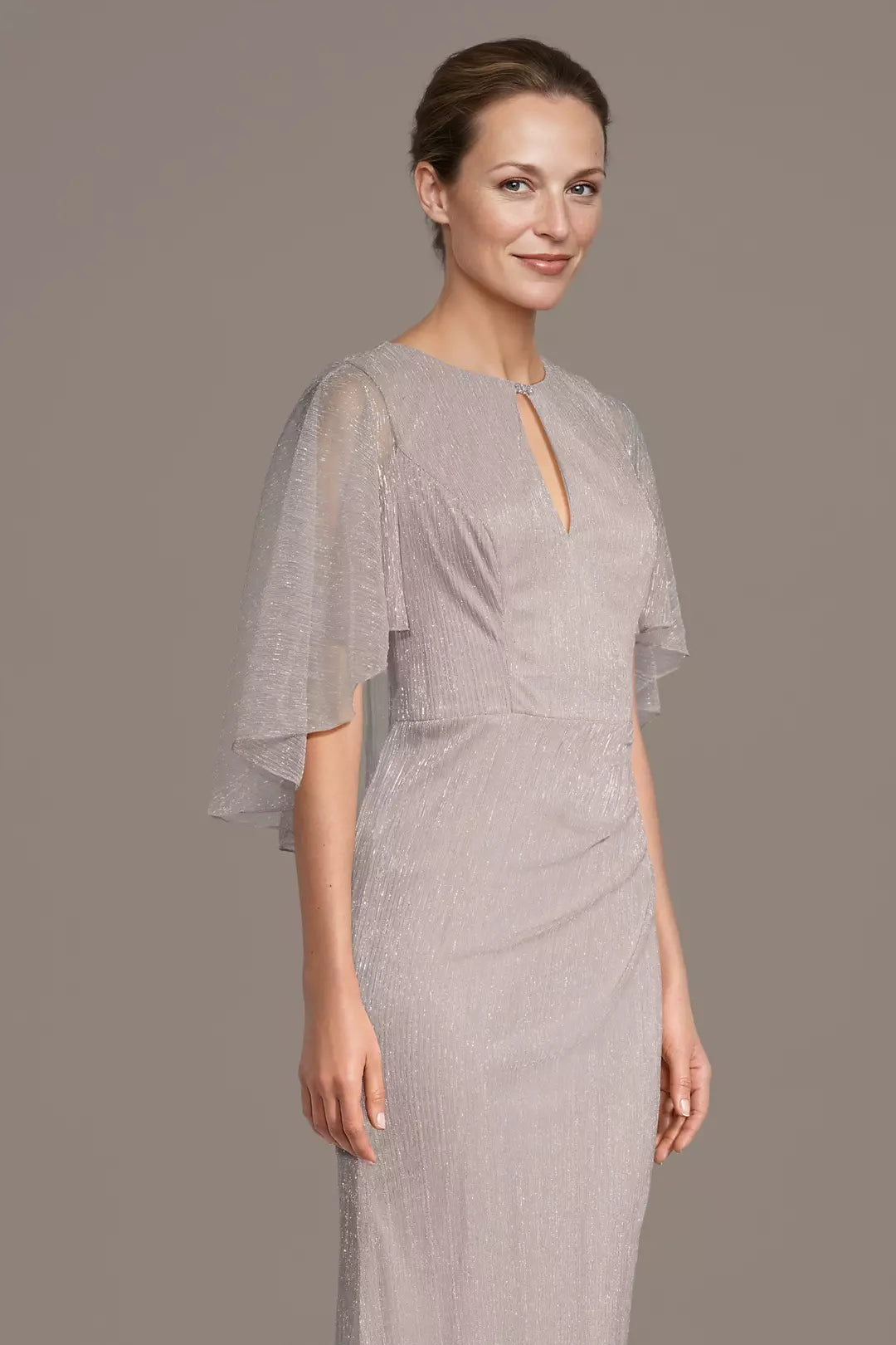 Sheath Keyhole Neck Capelet Dress Floor Length Metallic Mother of the Bride Dress