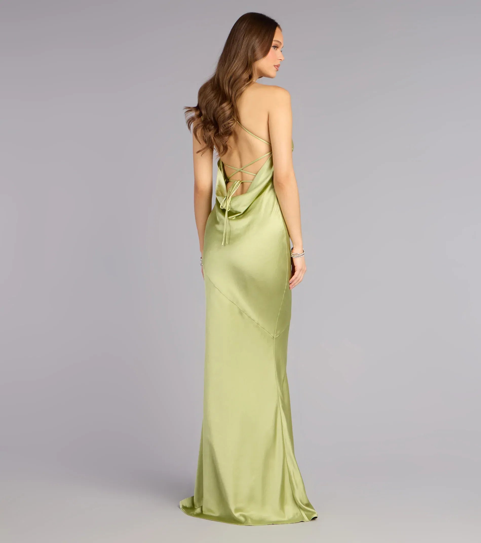Elegant Sheath One-Shoulder Satin Cowl Back Maxi Gown Formal Prom Dress