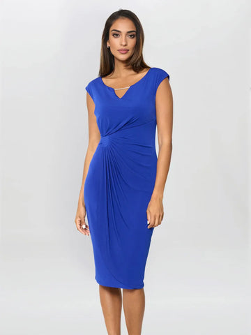 Elegant Sheath V-Neck Ruched Rhinestone Knee Length Wrap Mother of the Bride Dress