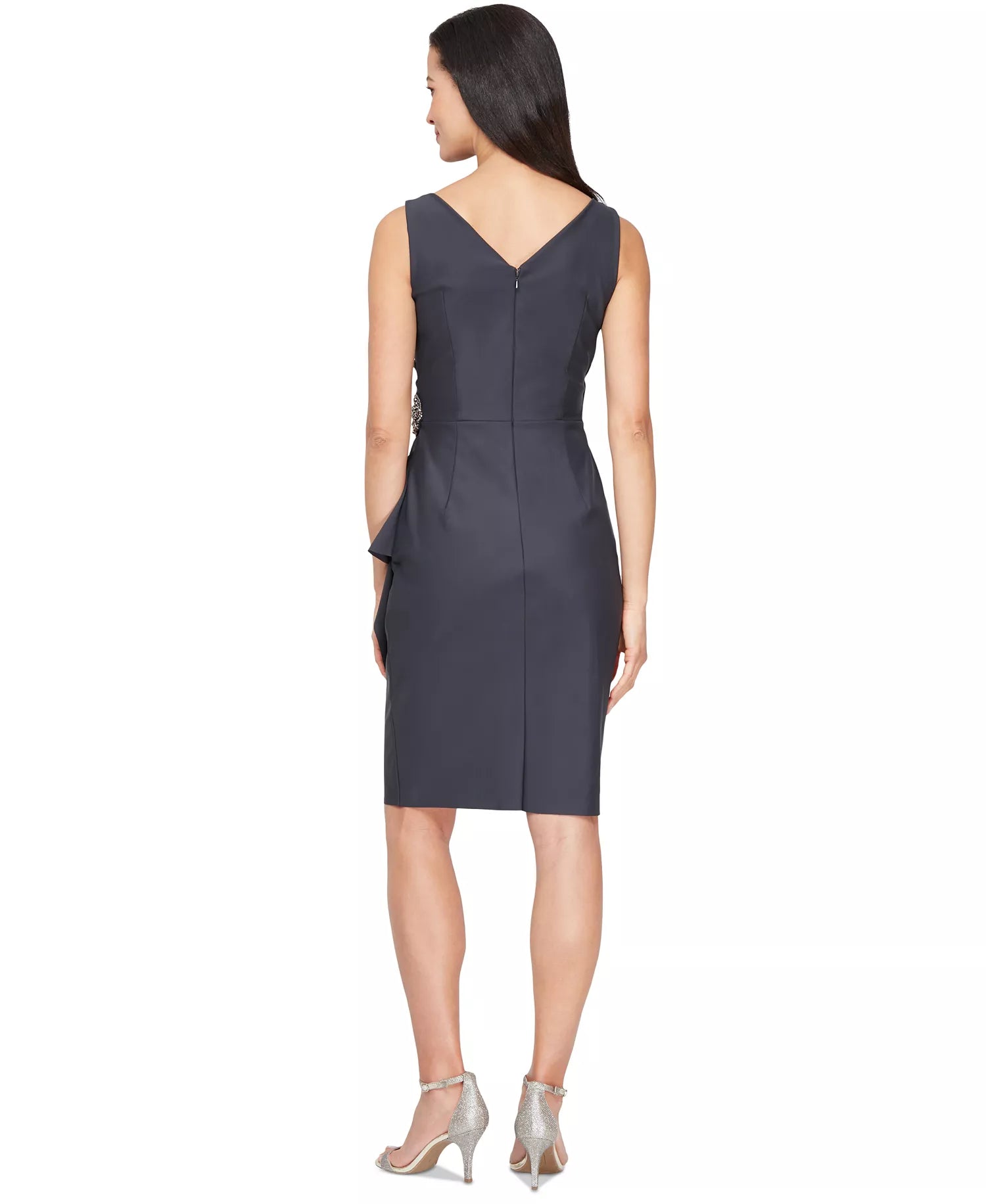 Elegant Sheath V-Neck Sleeveless Wedding Guest Dress Cocktail Dress with Beaded Ruffle