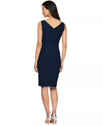 Elegant Sheath V-Neck Sleeveless Wedding Guest Dress Cocktail Dress with Beaded Ruffle