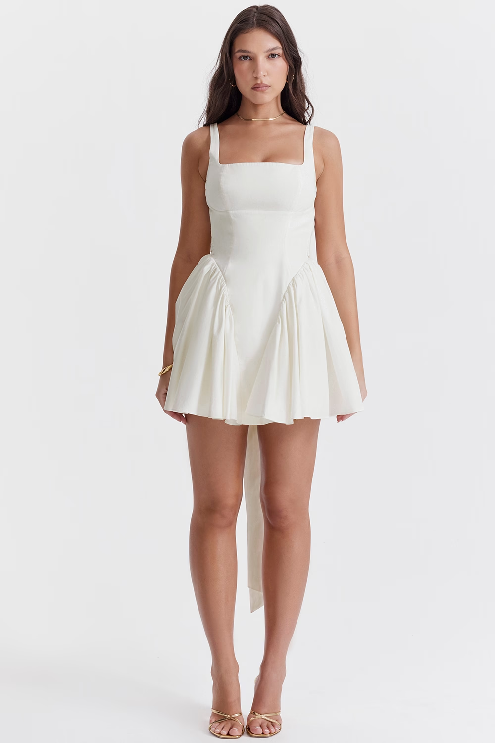 Ivory Romantic Bow Mini Dress soft square sleeveless open back bow Homecoming dress