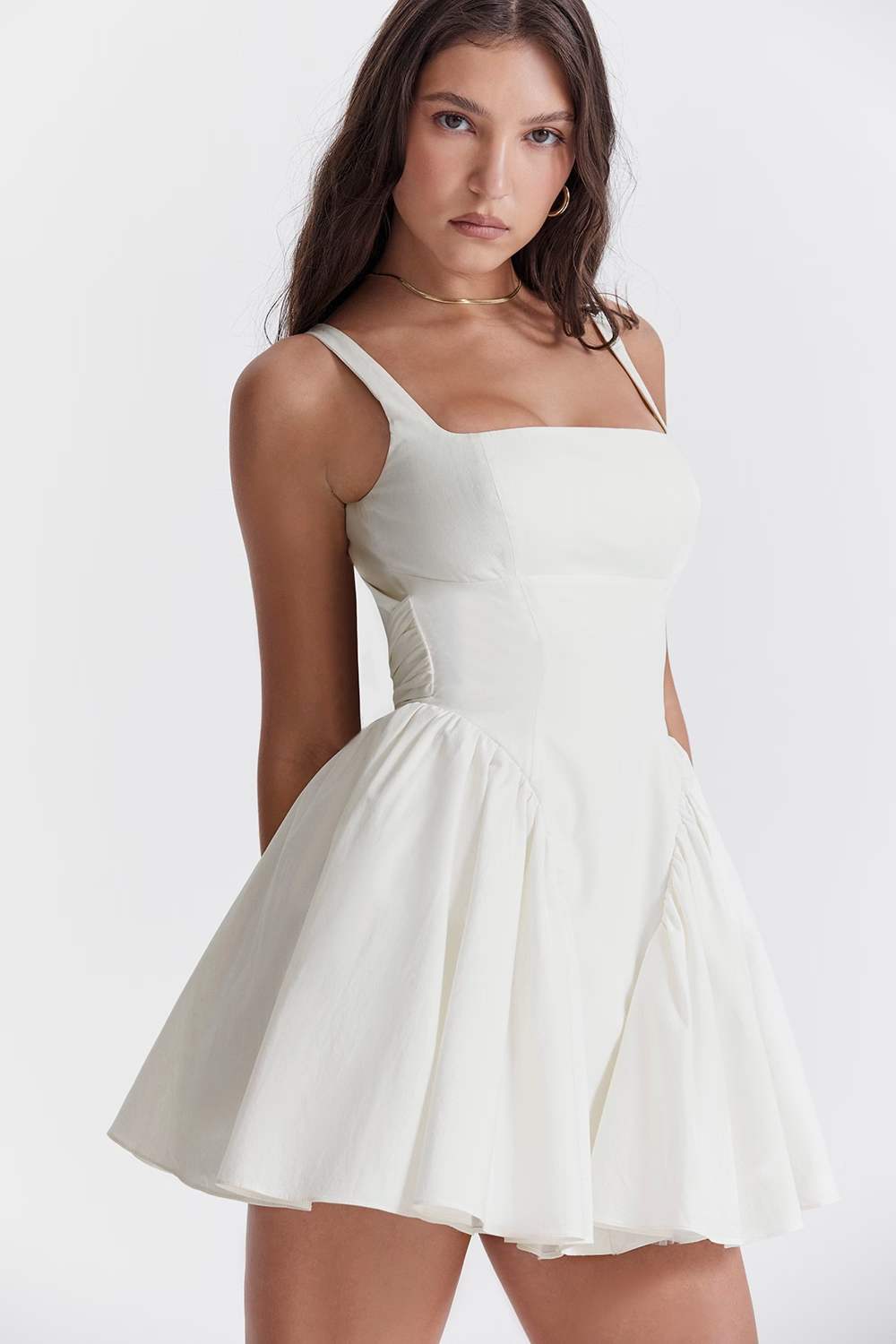 Ivory Romantic Bow Mini Dress soft square sleeveless open back bow Homecoming dress
