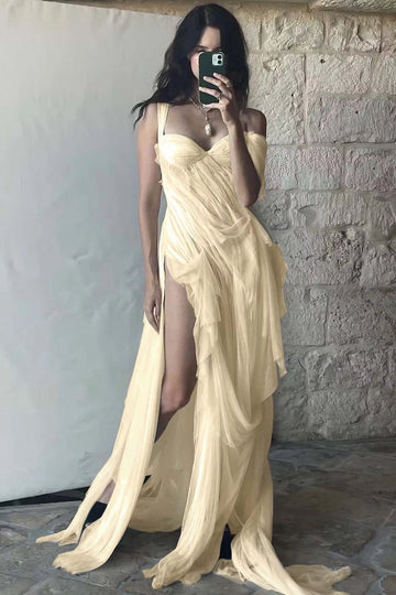Ethereal Sheath Sweetheart Off-The-Shoulder Open Back Maxi Prom Dress